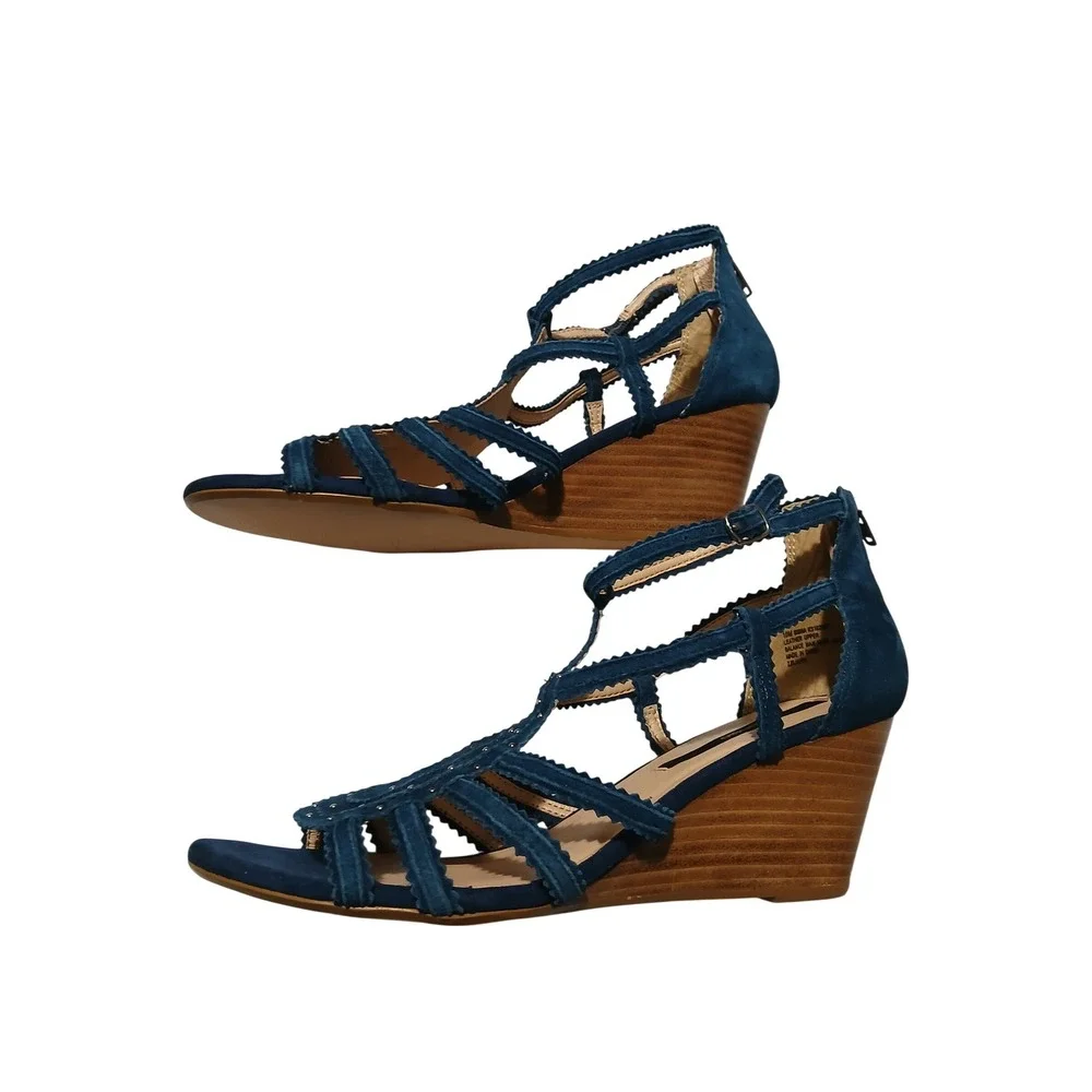Kensie Teal Suede Studded Gladiator‎ Wedge Sandals Women's Size 10M